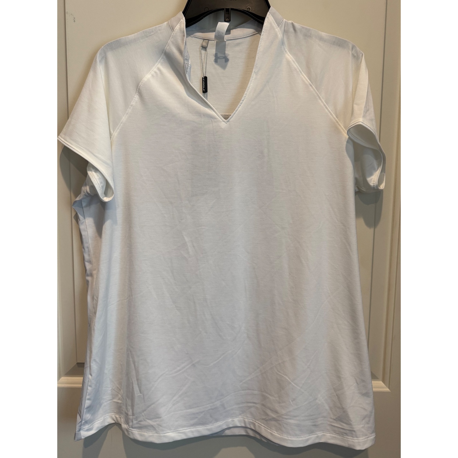 Under Armour Womens Threadborne Heatgear Golf Polo White V-Neck Shirt Large New